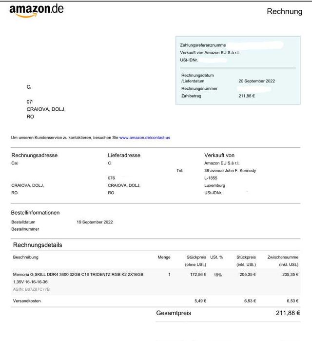 32GB DDR4 3600MT/s C16, G.Skill, B-Die.