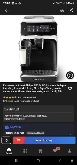 Expresor Philips model 3200 espressor automat cu sistem de lapte Latte
