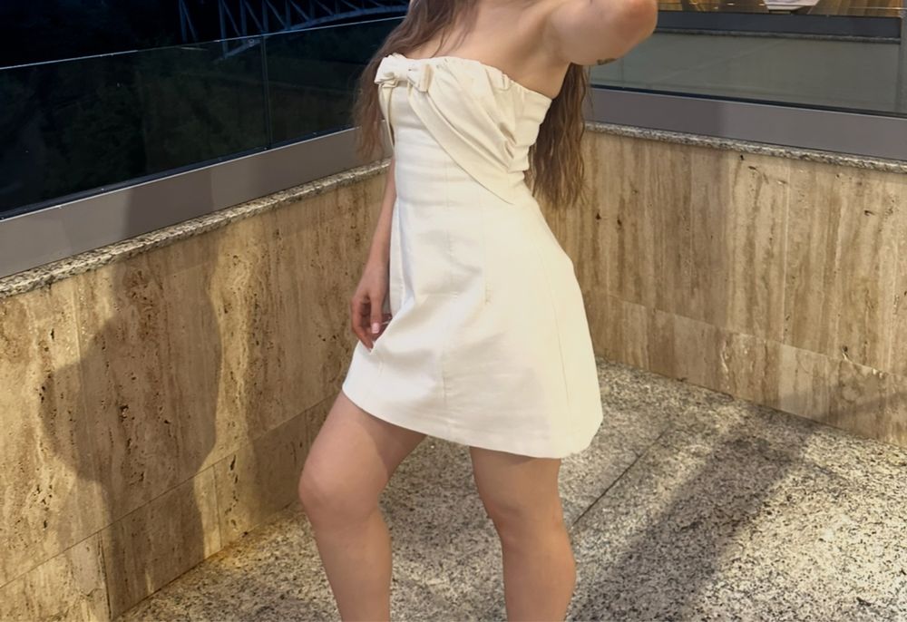 Мръснобяла/Екрю къса рокля Zara/Зара, размер ХС