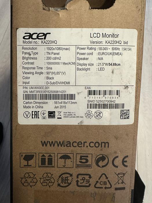 Монитор ACER TN LED 21,5inch KA220HQ