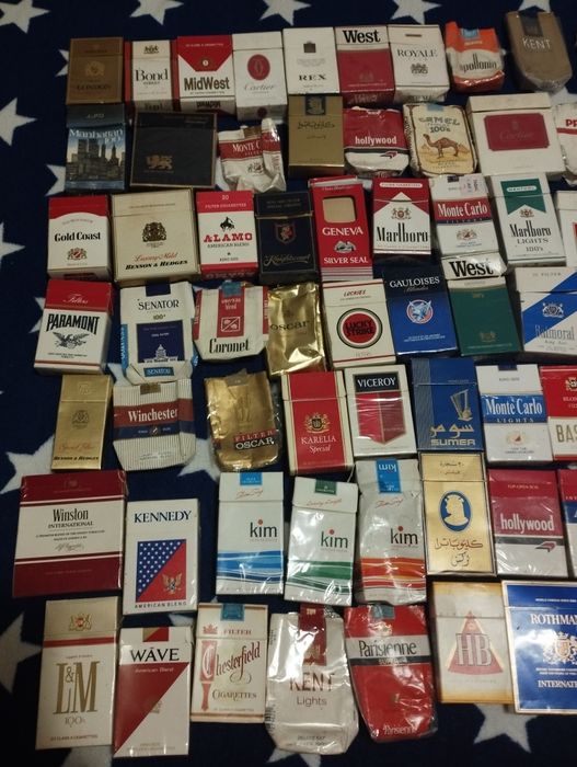 Colectie pachete tutun, vintage anii 1970-1990, 79 bucati