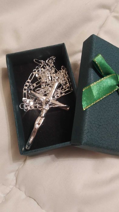 Масивен сребърен ланец, масивна сребърна гривна. В кутия