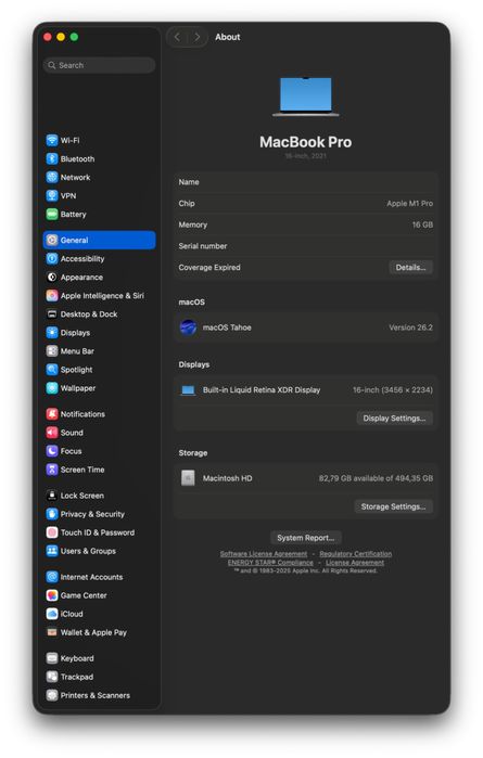 MacBook Pro 16 2021 M1 Pro, 16/512