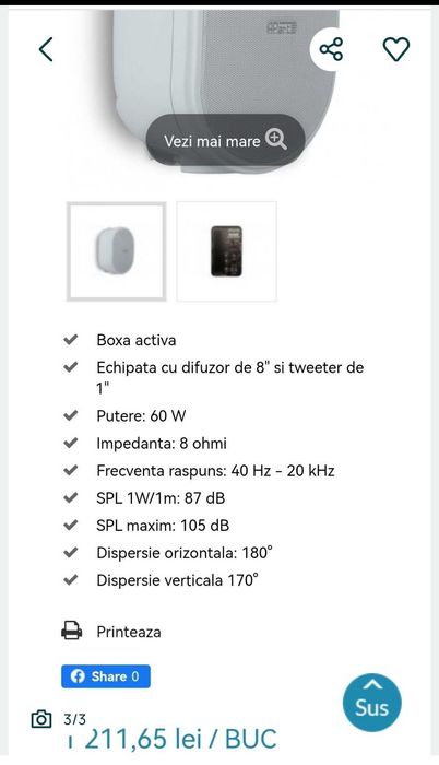 Boxa activa Apart OVO8P-W White, 60W, difuzor de 8"