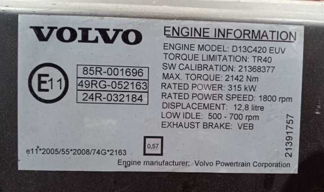 Motor Volvo D13C420 EUV – 315 kW / 428 CP