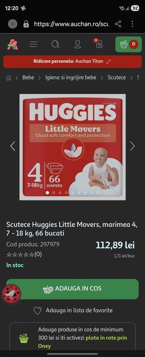 Scutece huggies marimea 4 66 buc sigilat