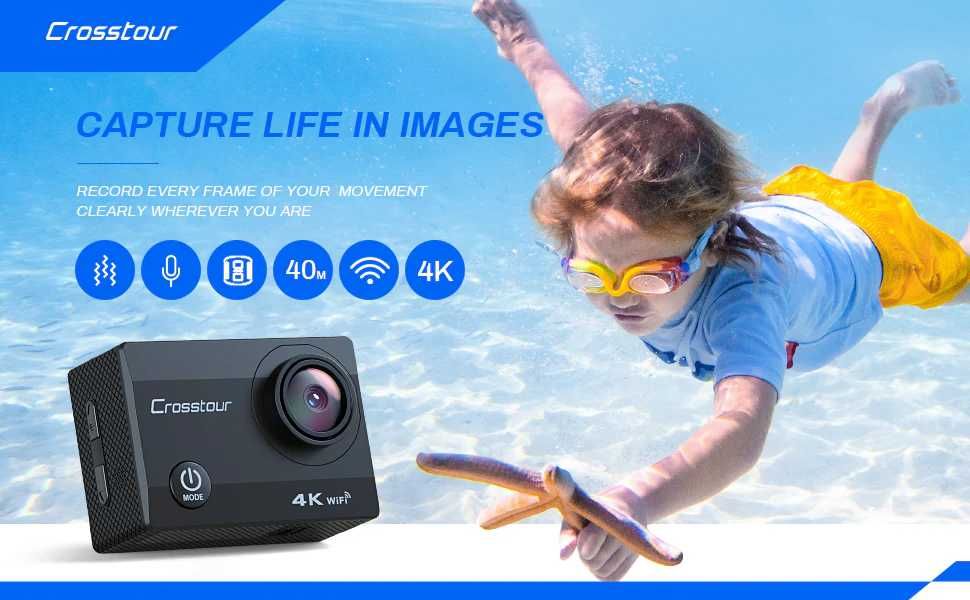 Екшън камера Crosstour CT8500 4K 20MP с аксесоари