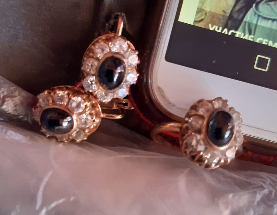 серьги комплект с кольцом золото