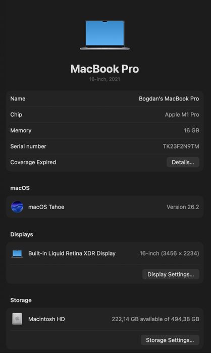 Apple Macbook Pro 16” M1