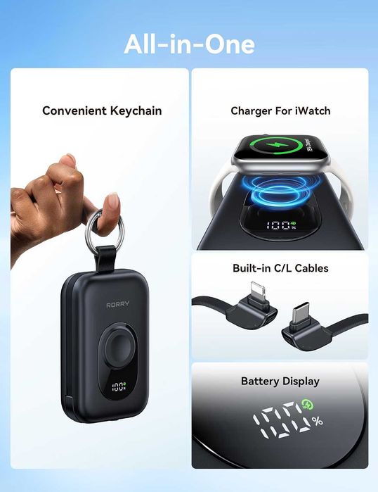 Мощна външна батерия RORRY CharmGo 20000mAh 30W PD – За iPhone, Apple Watch и iPad