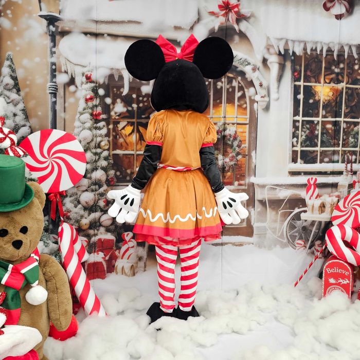 Costum Mascotă Minnie Mouse Disney de Crăciun cu Cap 3D Profesional – Rochie Turtă Dulce, Handmade, Petreceri și Evenimente