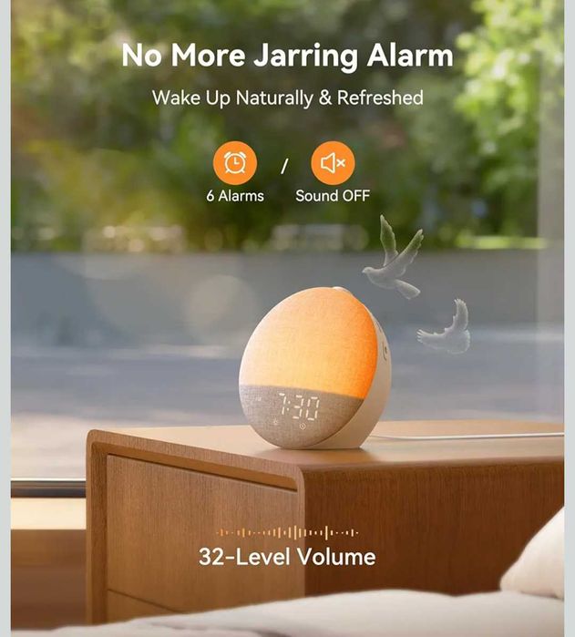 Dreamegg Sunrise 2 - Будилник с изгрев, звукова машина за сън,29 успокояващи звука,машина за бял шум
