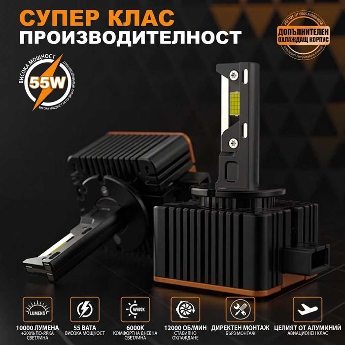 ГАРАНЦИЯ, Премиум LED Крушки (Заместител на Ксенон) – Максимална Яркост D1S и D3S