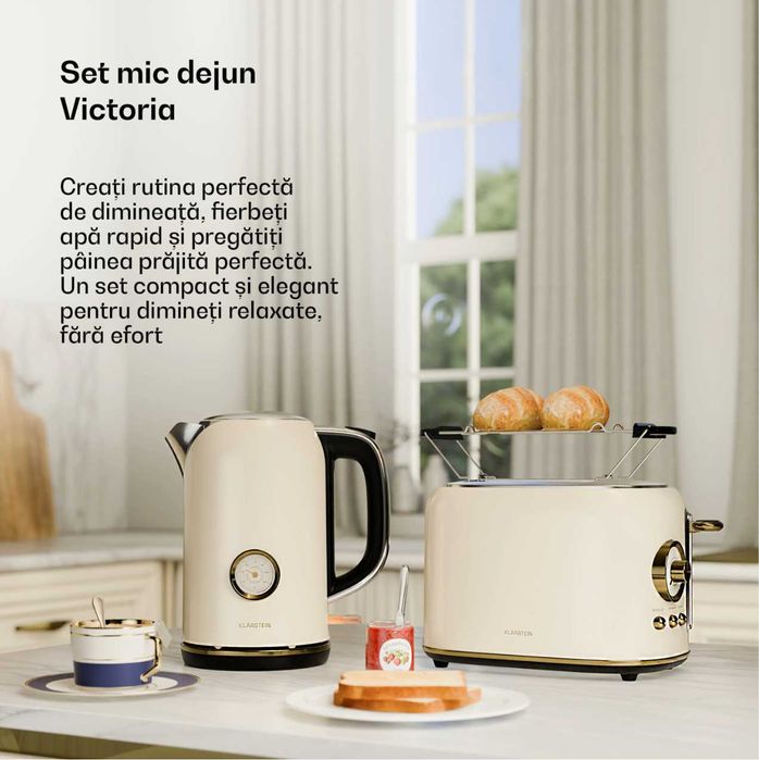 Set mic dejun Klarstein Victoria - Toaster 800W, Fierbător 1.7L, Cafetiera 900W