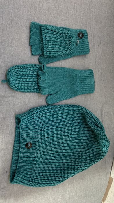 Шапка и ръкавици  Адидас тюркоаз