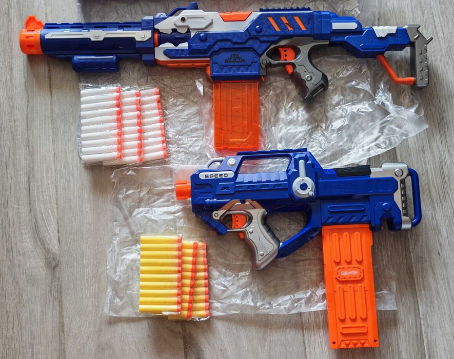 Детска пушка електрически автоматичен бластер на батерии за NERF патрони – поролонови стрелички