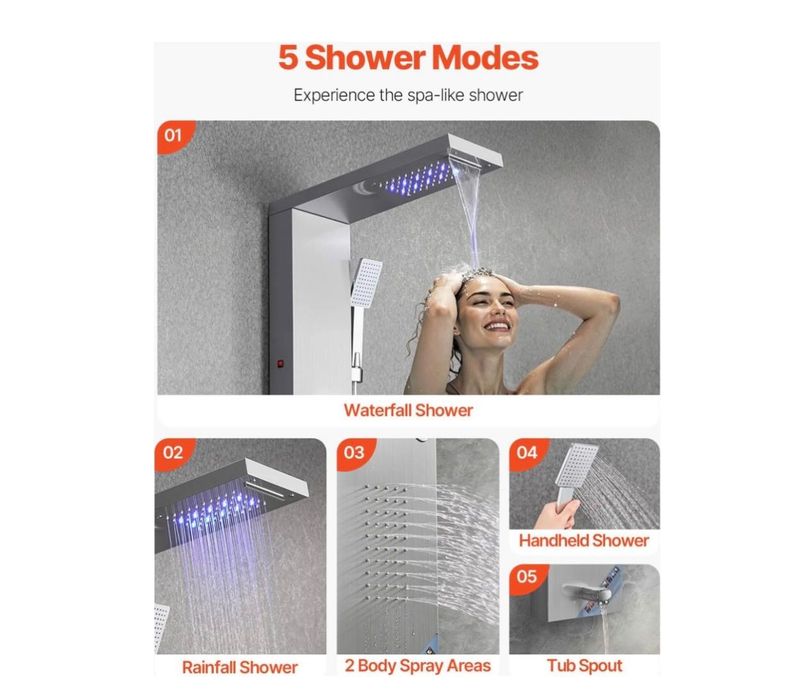 Panou de Duș cu LED din Inox