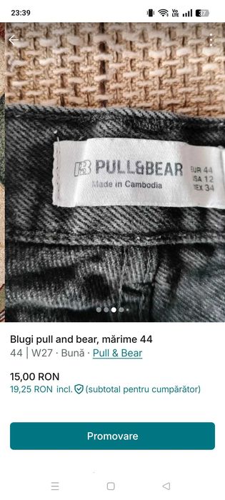 Blugi dama pull and bear mărime 44
