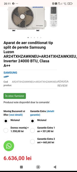 Aer conditionat  Samsung Luzon  24000 BTU