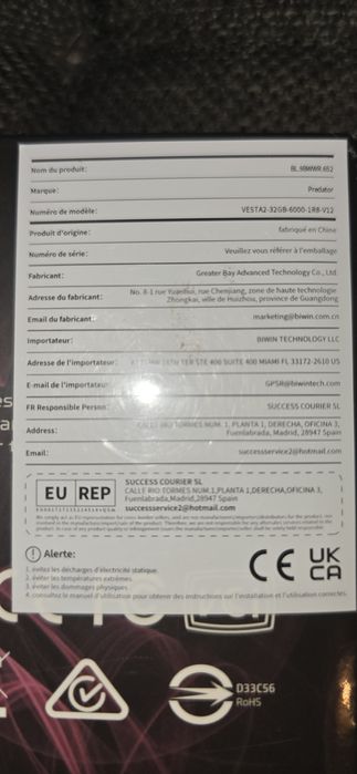 Ram Memorie Acer Predator Vesta II DDR5 6000 MHz 32GB (16GBx2) RGB CL3