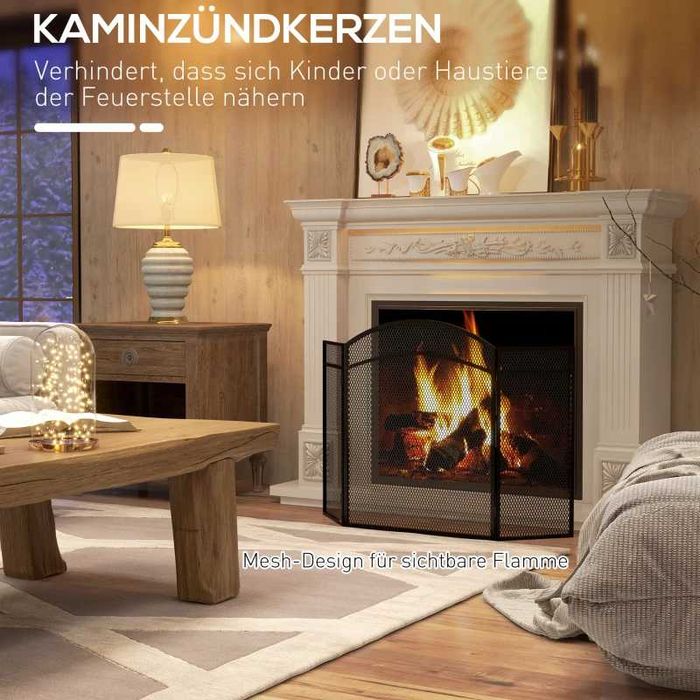 HOMCOM Защитен панел за камина, Сгъваем, С покритие, Черен, 96 x 60 см