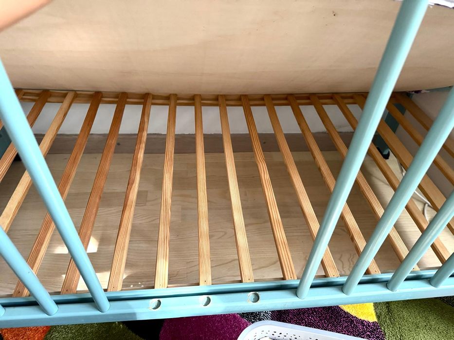 Pat bebe/copil lemn 120X60 bebe-5 ani saltea culisant turcoaz + cadou