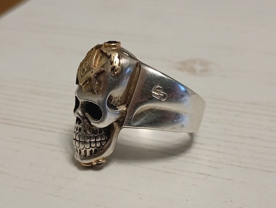 inel vechi mason argint aur 14k si safire naturale