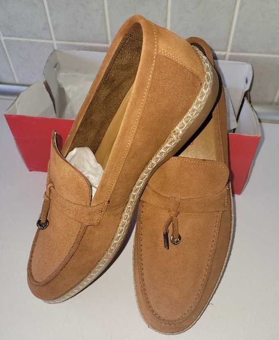 Pantofi mocasini loafers barbati piele caprioara maro 44 29cm interior noi