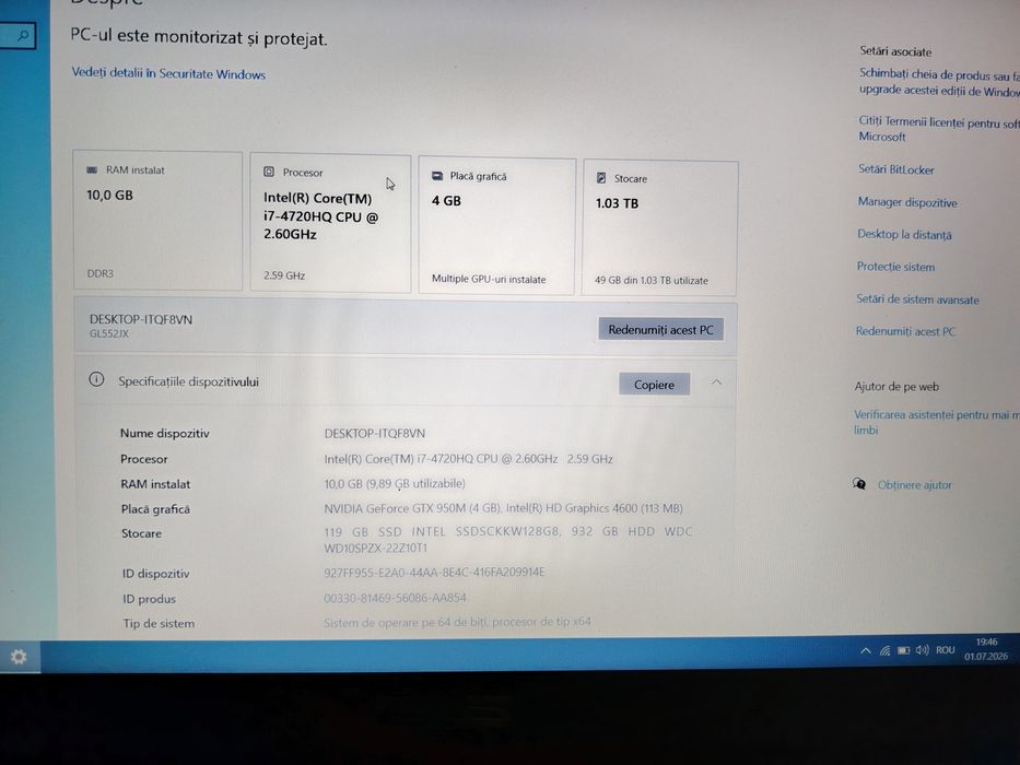 ASUS ROG GL552JX Gaming Laptop | i7-4720HQ | GTX 950M 4GB | 10GB RAM | SSD + HDD | Windows 10 Pro