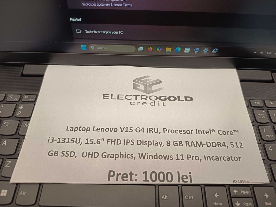 Laptop Lenovo V15 i3-1315U/8GB RAM-DDR4/SSD 512GB/Display 15.6'' FHD/Windows 11 Pro/Incarcator ID10166