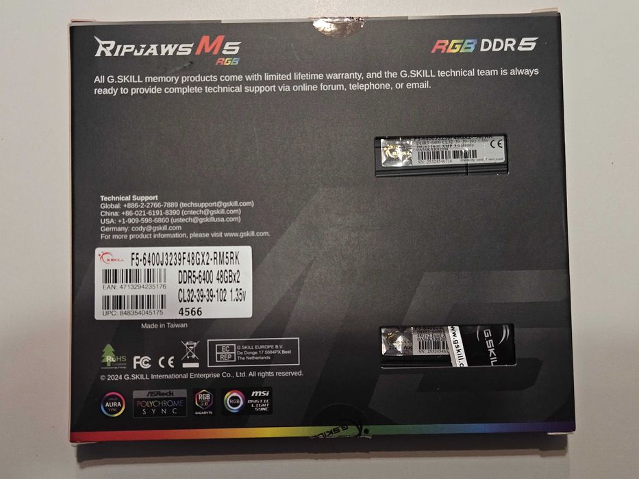 96GB DDR5 (2x48GB) 6400 MHZ CL32 G.SKILL Ripjaws M5  (Intel XMP 3.0) NOI, Garantie