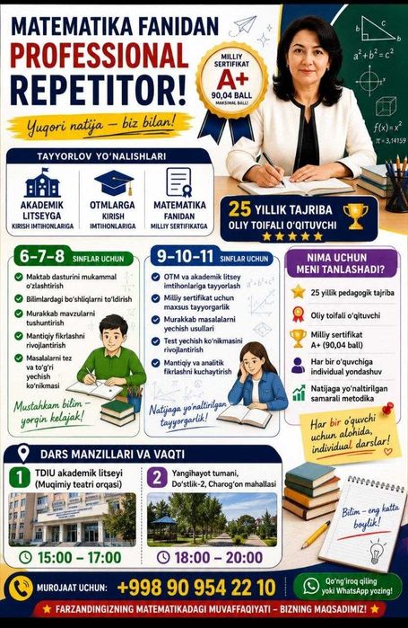 Matematikadan repetitor.Milliy sertifikat .
