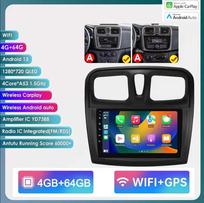 Navigatie Android 4GB RAM+ 64GB Dacia Renault Logan 2 Sandero 2 Car GPS