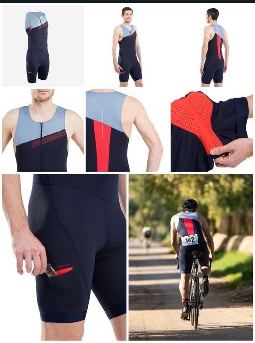 Îmbracaminte sport combinezon bleumarin triatlon Decathlon  Antonia înot ciclism alergare bicicleta  barbati