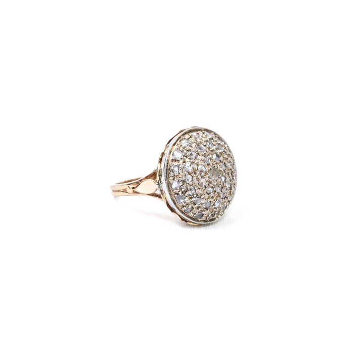 Inel din aur bicolor, decorat cu diamante rose cut