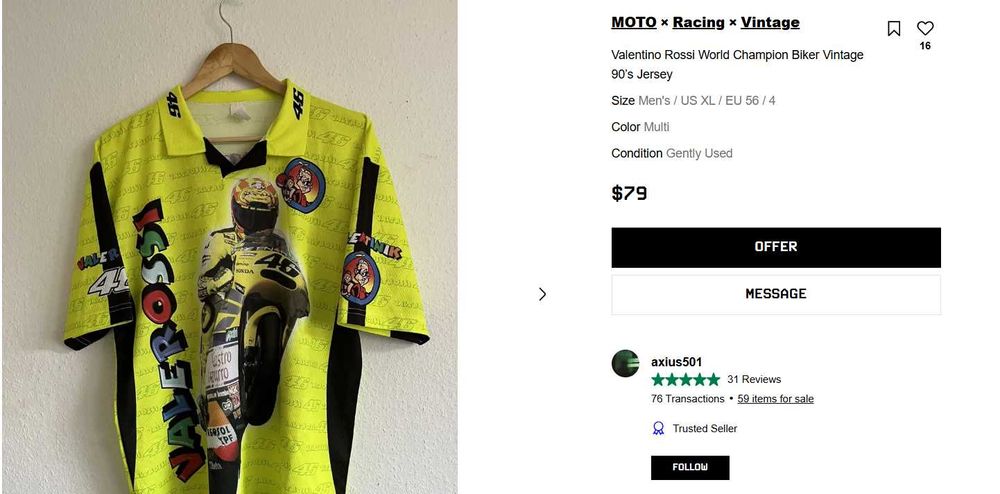 Уникална тениска на Валентино Роси