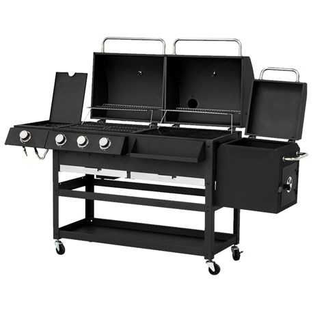 Gratar pe carbune si gaz cu cuptor pentru afumat si patru arzatoare!