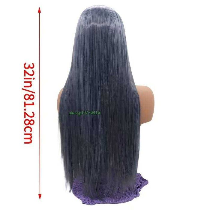 Модерна синьо-сива права перука - 80 см с лейс фронт 13×4