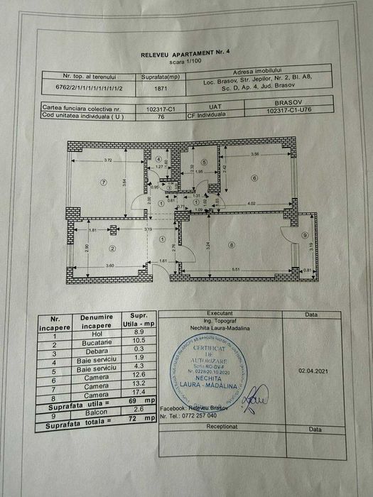 Apartament 3 camere pietonal Racadau