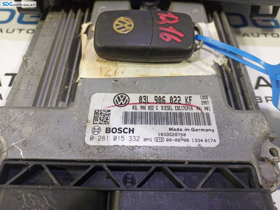 Kit Pornire ECU Calculator Motor Cip Cheie Ceas Ceasuri Bord cu Imobilizator Volkswagen Golf 5 2.0 CBD CBDB 2004 - 2008 Cod 03L906022KF 0281015332 [L1642]