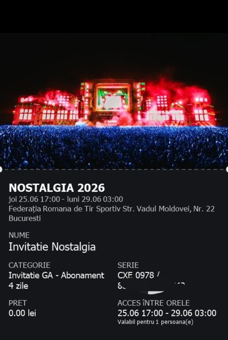 Abonament dublu Nostalgia 2026, 25-28 iunie