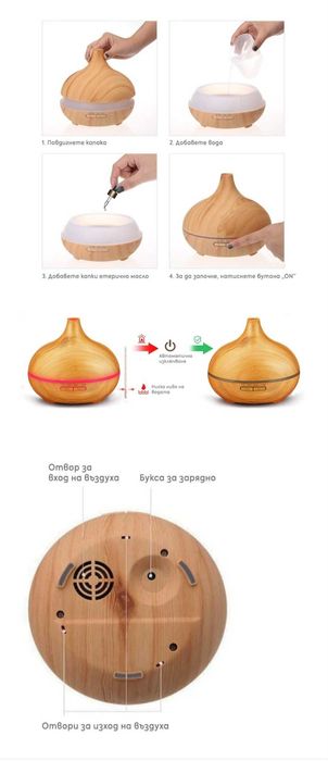 Ултразвуков дифузер за ароматерапия 400 мл