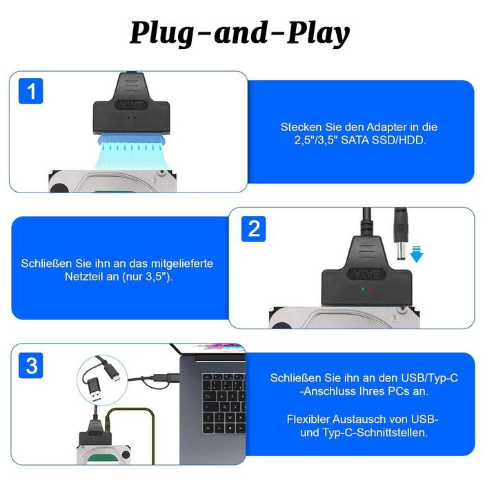 Wowfast SATA към USB адаптер за 2.5/3.5 HDD SSD с захранване