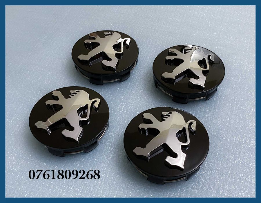 Set 4 capace negre 60mm jante aliaj Peugeot