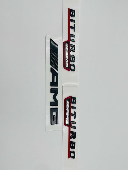 Set Embleme Compatibile Mercedes biturbo AMG negru rosu