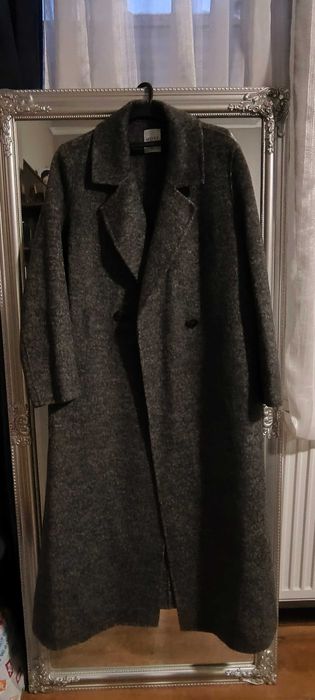 Дълго вълнено палто сив меланж, размер L - XL