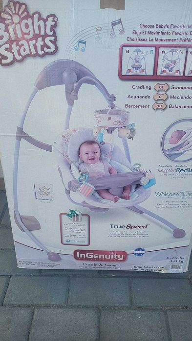 Vând leagăn și balansoar electric 2 în 1 Bright Starts / InGenuity