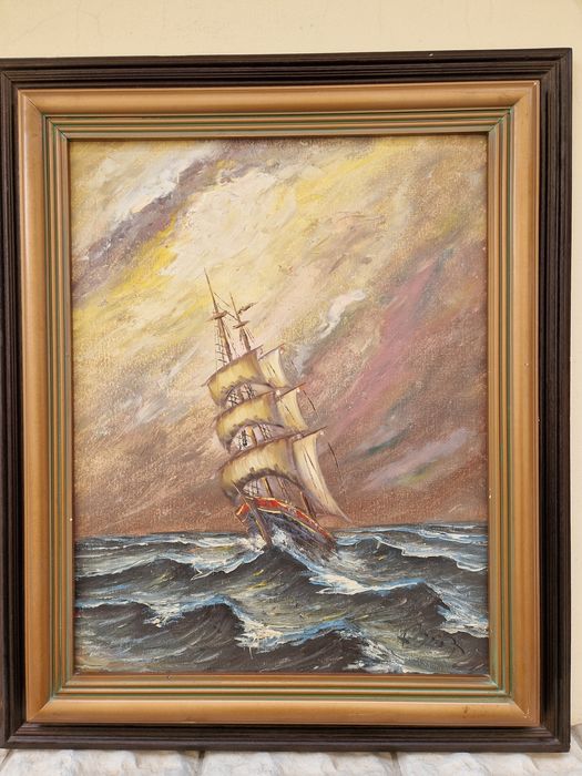 Уникална голяма антикварна авторска картина масло върху