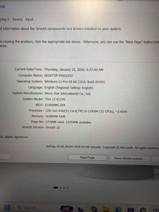 Laptop Gaming MSI Thin 15 i5-12450H RTX 4050 16GB 512GB