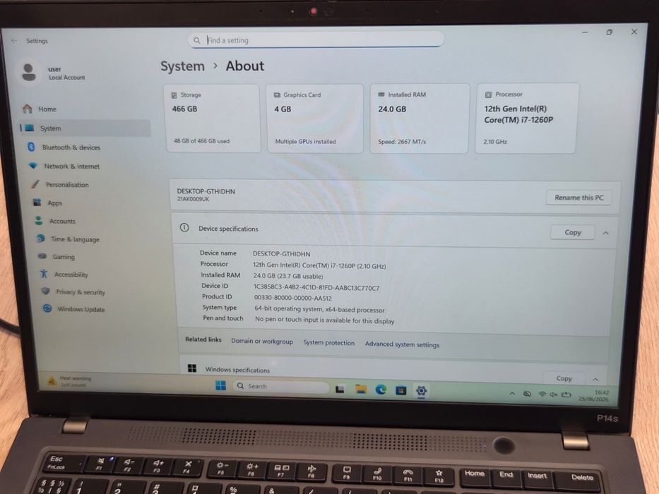 Lenovo ThinkPad P14s Gen 3 i7-1260P 24GB 512GB SSD NVIDIA T550 4GB